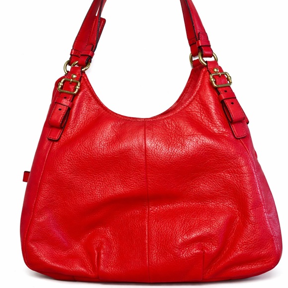 Coach Red Leather Shoulder Hobo with Gold Accents - Picture 2 of 7